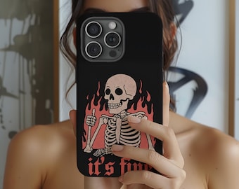 Slim Phone Case for Halloween, Skeleton It's Fine Slim Phone Cover, Lightweight Phone Case Compatible with iPhone, Samsung, Google Pixel