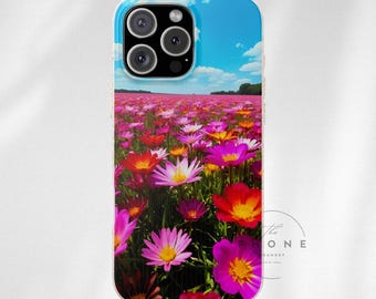 Flower Field Biodegradable Phone Case, Wildflower Meadow Print, Colorful Nature, Compatible with iPhone 16, 15, 14, 13, 12, 11