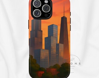 Cityscape Magnetic Phone Case, Chicago Skyline Phone Cover, Watercolor Design Compatible with iPhone 17 16 15 14 13