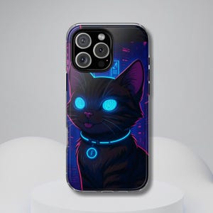 Cyberpunk Cat Phone Case, Vaporwave Anime Kitty Gift, Futuristic Tough Phone Case, Compatible with iPhone, Galaxy, Google Phones
