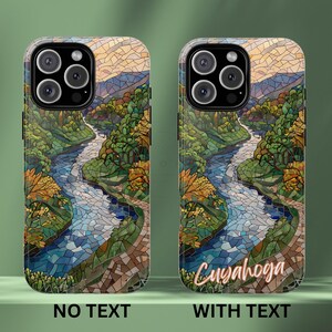 Stevige telefoonhoes van Cuyahoga Valley National Park, met mozaïek van een schilderachtig boslandschap, compatibel met iPhone 17, 16, 15, 14, Galaxy en Google.
