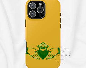 Irish Claddagh Magnetic Phone Case Gold and Green Design Phone Cover, Ireland Art, Compatible with iPhone 17, 16, 15, 14, 13