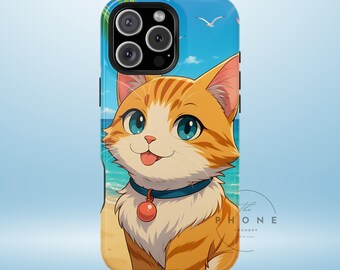 Kawaii Beach Cat Magnetic Phone Case, Anime Summer, Compatible with iPhone 17, 16, 15, 14, 13