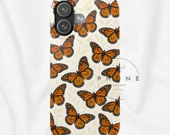 Monarch Garden Butterfly Slim Phone Case Cottagecore Insect Art, Nature Phone Case Compatible with iPhone 17, 16, 15, 14, 13