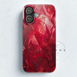 Rubinrött abstrakt smalt telefonskal, geometrisk present till henne, modern konstdesign, kompatibel med iPhone 17, 16, 15, 14, 13