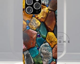 Rock Mosaic Slim Phone Case - Nature-Inspired Crystal Pattern, Earthy Boho Aesthetic, Compatible with iPhone, Galaxy, and Pixel