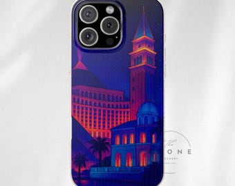 Cityscape Biodegradable Phone Case, Las Vegas Strip Skyline Phone Cover, Neon Night Design, Compatible with iPhone 16, 15, 14, 13, 12, 11