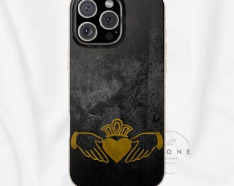Irish Claddagh Biodegradable Phone Case, Symbol Ring Black Gold Design Love Loyalty Friendship Compatible with iPhone 17 16 15 14 13 12 11