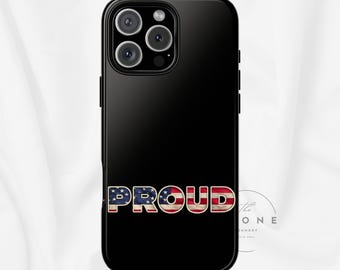 Proud USA Text Magnetic Phone Case, Patriotic USA Flag Lettering Cover, Compatible with iPhone 17, 16, 15, 14, 13