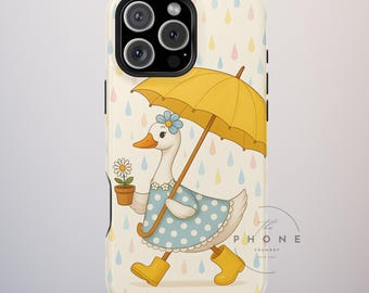 Rainy Day Goose Tough Phone Case, Cottagecore Animal, Silly Goose Compatible with iPhone 17, 16, 15, 14, 13, Galaxy, Google