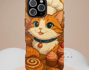 Bakery Cat Tough Phone Case, Kawaii Pastry Chef Gift, Foodie, Compatible with iPhone 17, 16, 15, 14, 13, Galaxy, Google