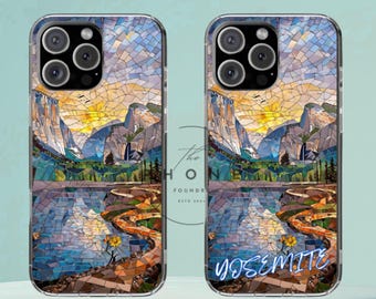 Yosemite National Park Slim Case, Scenic Mosaic Phone Case, Mountain Landscape Phone Cover Compatible with iPhone, Galaxy, and Google Pixel