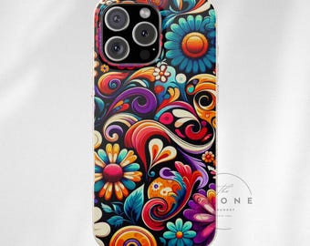 Boho Stained Glass Floral Biodegradable Phone Case, Swirl Art Design, Compatible with iPhone 16, 15, 14, 13, 12, 11