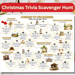 Christmas Trivia for Christians, Christmas Scavenger Hunt Printable, Nativity Story Christmas Countdown, Advent Calendar, Sunday School Idea image 1