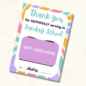 Sunday School Teacher Gift Card Holder, Sunday Teacher Gift, Church Teacher Gift, Gift Card Printable Teacher Gifts, Church Thank You Gift