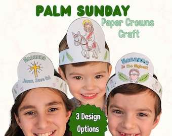 Palm Sunday Craft, Holy Week Craft for Kids, Paper Crown Coloring Activity, Printable Hosanna Craft, Easter Story Activity, Bible Craft