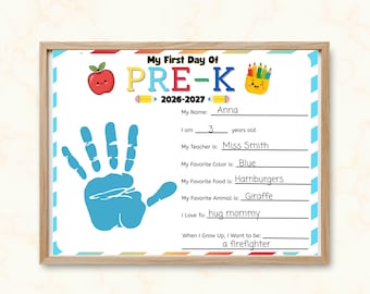 Lavoretto con l'impronta della mano per il primo giorno di asilo, Lavoretto per il ritorno a scuola, Impronta della mano per l'asilo, Tutto su di me (stampabile), Attività stampabile per l'asilo, Ricordo dell'impronta della mano