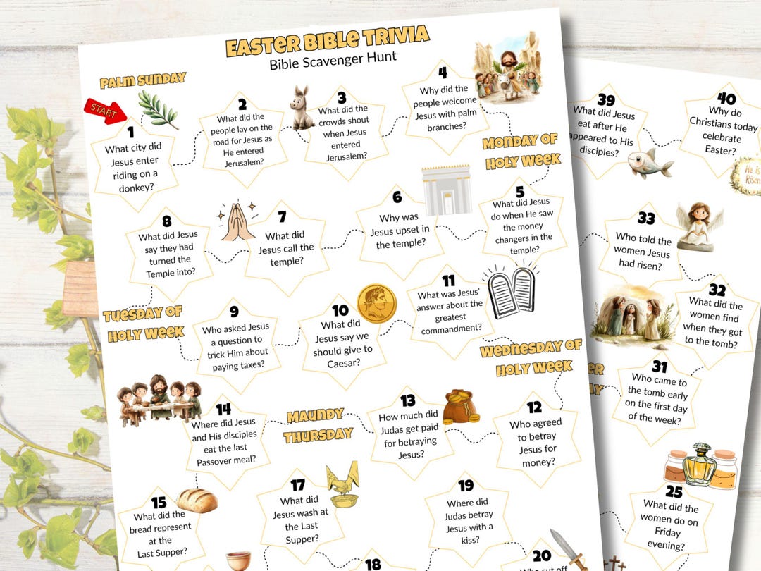 Easter Bible Trivia, Easter Bible Scavenger Hunt, Holy Week for Kids ...