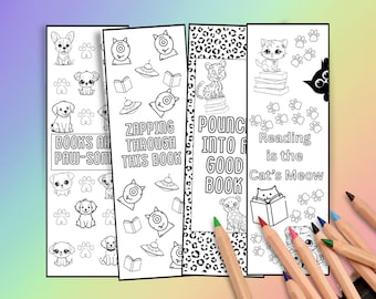 12 Printable Kids Coloring Bookmark, Printable Bookmark, Bookmark for Kids, Digital Download PDF