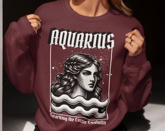 Aquarius Zodiac Shirt | Unisex Tee, Long Sleeve & Sweatshirt, Astrology Gift, Cosmic Water Bearer Top
