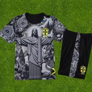 Maillot de football Kids Brazil X Jesus Edition - Kits de sport personnalisés Brésil pour enfants - Kits de football