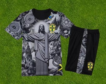 Maillot de football Kids Brazil X Jesus Edition - Kits de sport personnalisés Brésil pour enfants - Kits de football