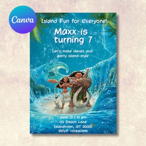 Moana Geburtstagseinladung | Maui Einladen | Ocean Thema Kindergeburtstag | Polynesische Party-Karte | Insel Spaß einladen | Bearbeitbare digitale Einladung