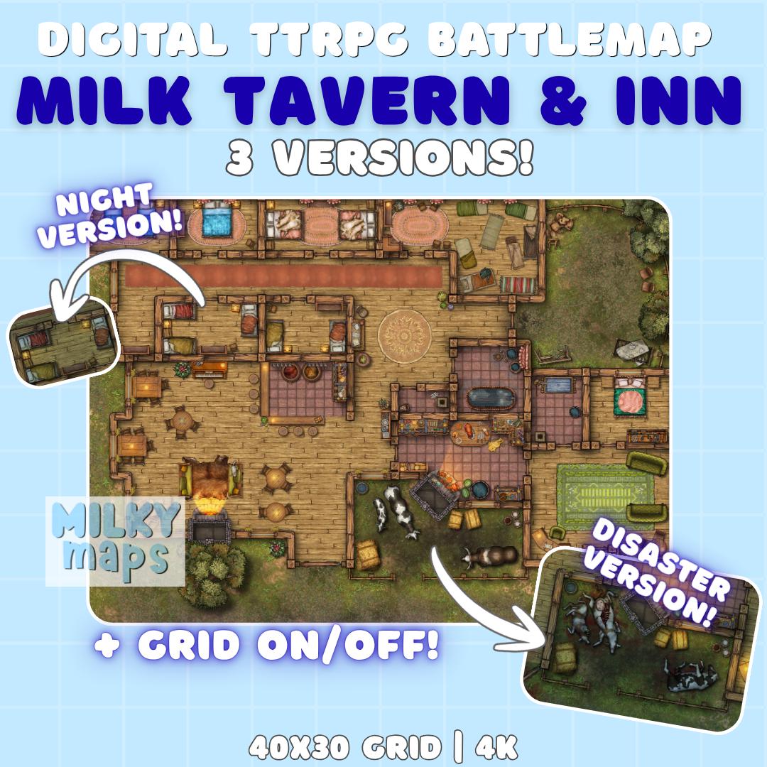 Milk Tavern and Inn! Battle Map for D&D (daytime, Night Time, and ...