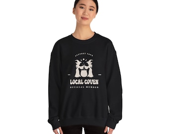 Sudadera "Apoya a tu aquelarre local": Sudadera unisex de cuello redondo para Halloween