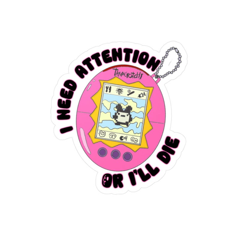 90s Virtual Pet Tamagotchi Illustration Sticker | Kiss-Cut Vinyl Decal, Retro Pixel Keychain Art image 2