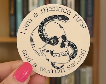 Menace Skull & Snake Vinyl Kiss Cut Sticker: Edgy Feminist Humor for Strong Women