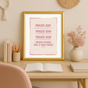 Simple Pink Doxology Wall Art, Colorful Kids Doxology, Christian Art Print, Praise God From Whom All Blessings Flow, Digital Faith Based Art