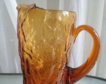 Amber Colored Glass Pitcher, 24 ounces, Unique Design, Vintage Glassware, Serving Pitcher, Beverages, Heavy Duty Glass Pitcher, Textured