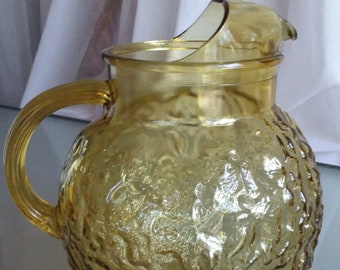 Milano Gold Pitcher Server, Anchor Hocking Glassware, Vintage Glassware, Beverage Serving, Textured Vintage Pitcher