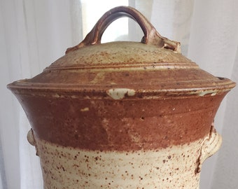 Decorative Ceramic Jar, Large Speckled Jar with Lid, Natural Earth Tones, Vintage Home Décor, Rustic Home Décor, Tall Ceramic Pot with Lid
