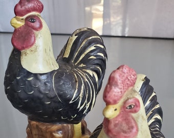 Sakura Rooster and Hen Salt and Pepper Shakers, Vintage Kitchen, Fun Funky Farmhouse Décor, Shabby Chic, Ceramic