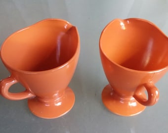 Hazel Atlas Moderntone Ovide Creamer and Sugar Bowl Set in Burnt Orange/Copper Color, Vintage Dinnerware Serving, Classic Iconic Glassware