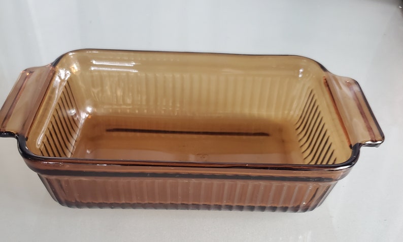 Anchor Hocking 1409 Amber Glass Loaf Pan, Vintage Bakeware, Baking, Cooking, Serving, Rectangular Pan, Breads or Casseroles. 1 Quart image 2