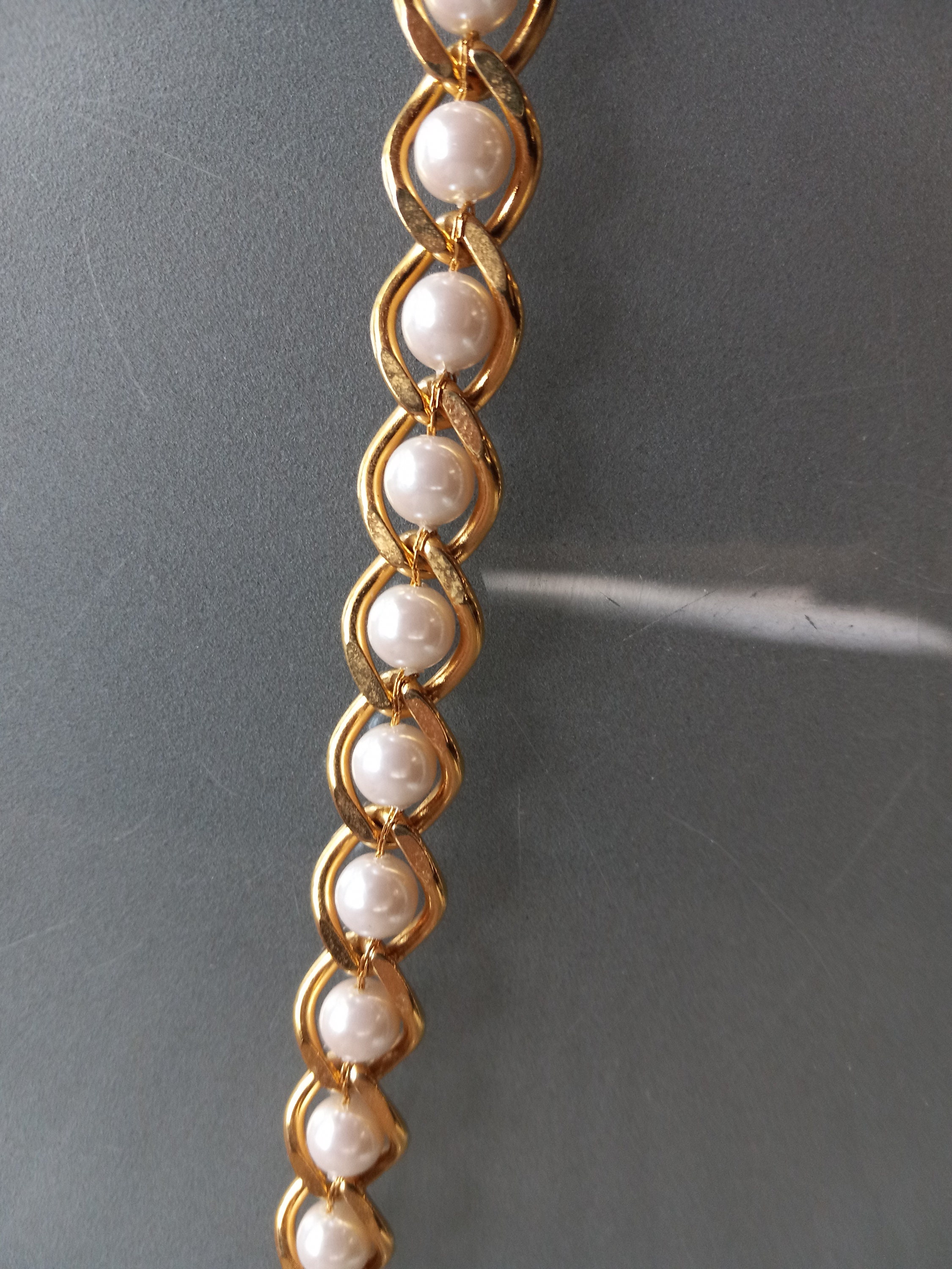 Long Vintage Necklace With Faux Pearls and Gold Tone Tassel