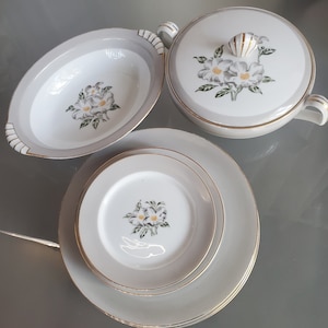Dogwood China by Narumi, PRICED PER PIECE, Vintage China Dishware, Serving Bowls, Plates, Bread Butter, Salad Plate, Dogwood Flowers Grey