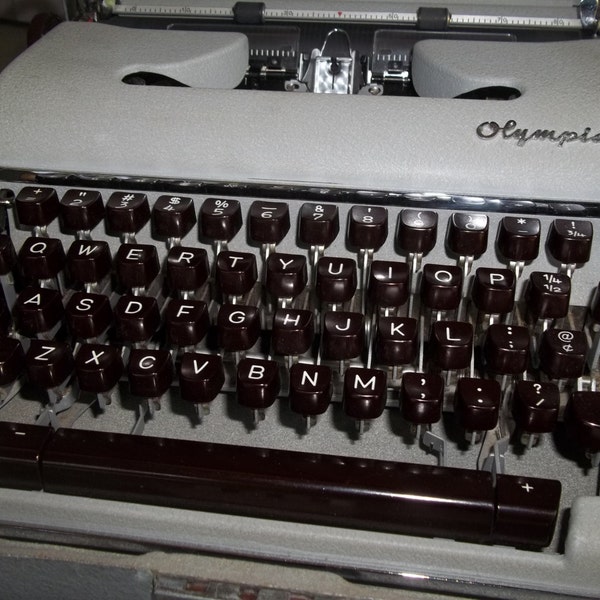 RESERVED FOR A007 Olympia Typewriter with Burgundy-Colored Keys, Repainted Silver Case, Vintage Typewriter, Grey, Office Machine, Writing