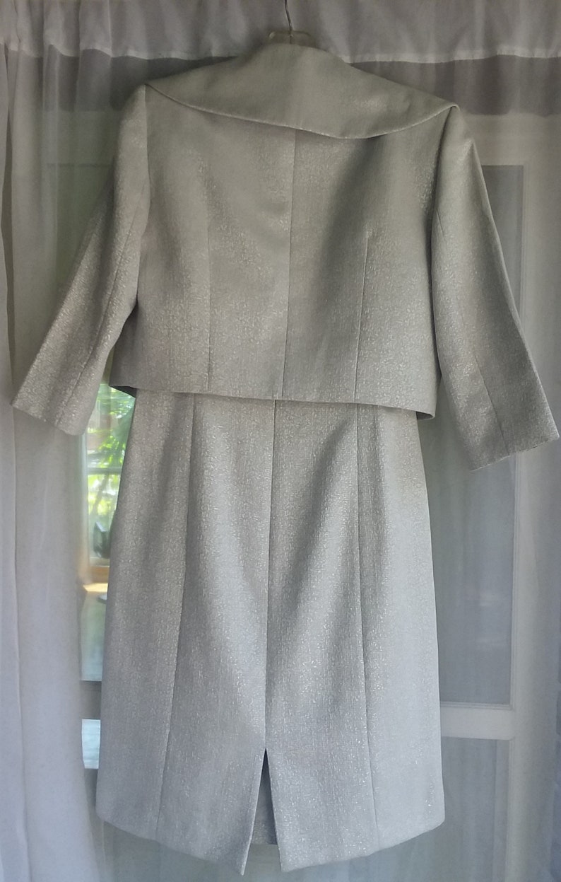 Stunning Vintage Clothing Heather Gray with Shimmer Arthur B Mint Condition Tahari Luxe Sleeveless Dress with Jacket Levine Size 6