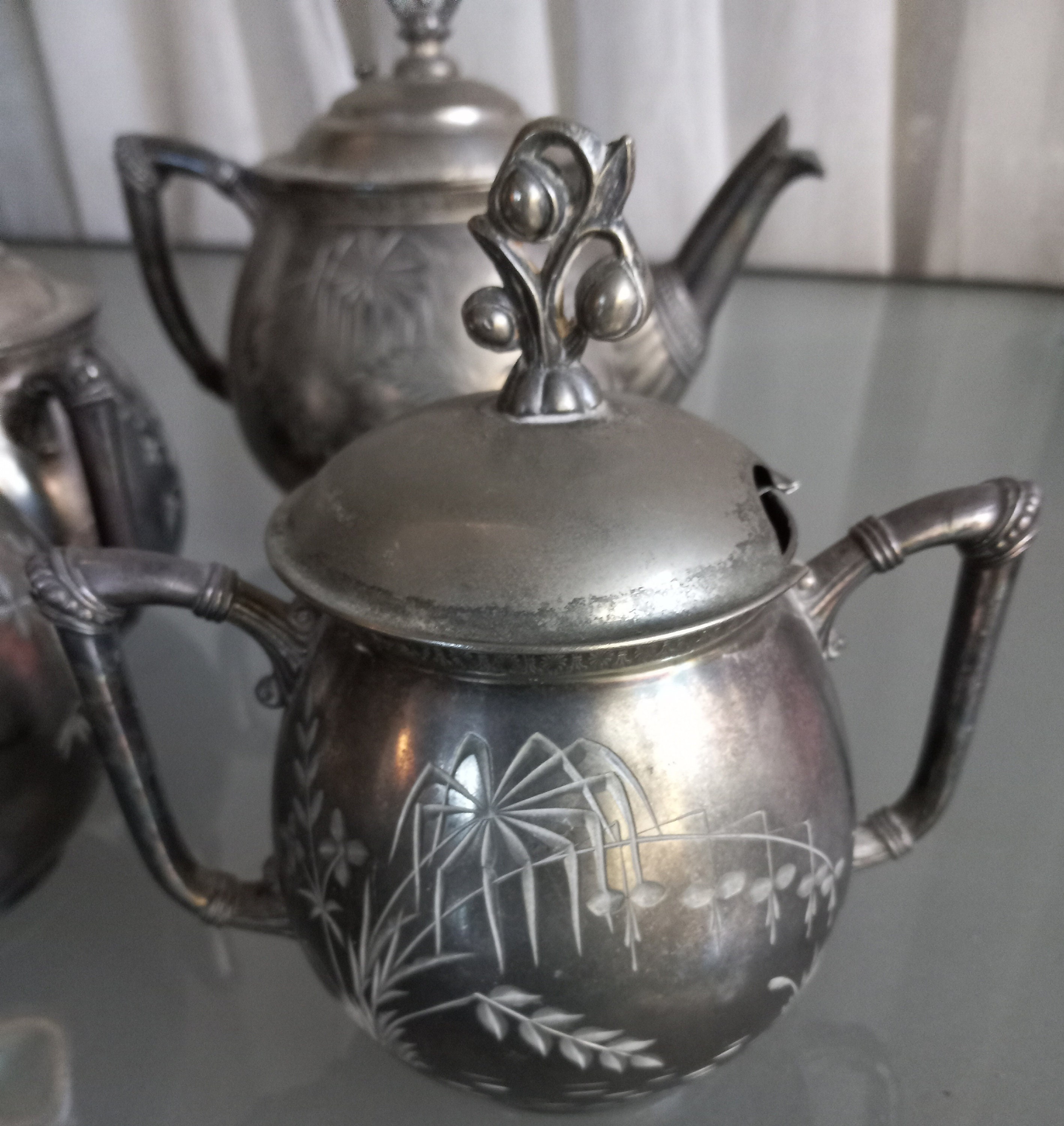【メール便無料】 James W. Tufts Quadruple Plated Tea Set with Pot, Sugar Bowl 工芸品