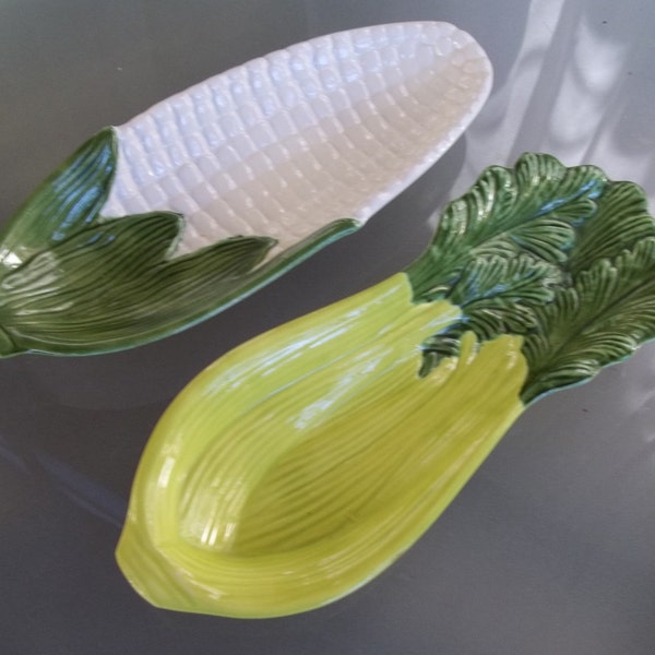 Either Corn or Celery Platter, Vintage Kitschy Serving Trays, Vegetables, Ceramic Plates