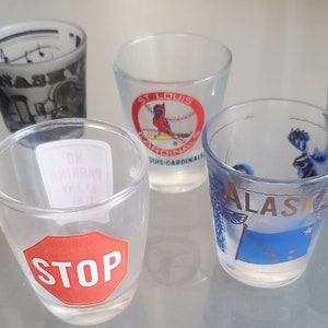 Vasos de chupito, TU ELECCIÓN, Vasos de chupito vintage, Barware, Nashville, Illinois, Cataratas del Niágara, Alaska, Señales de tráfico, Cardenales, Codornices