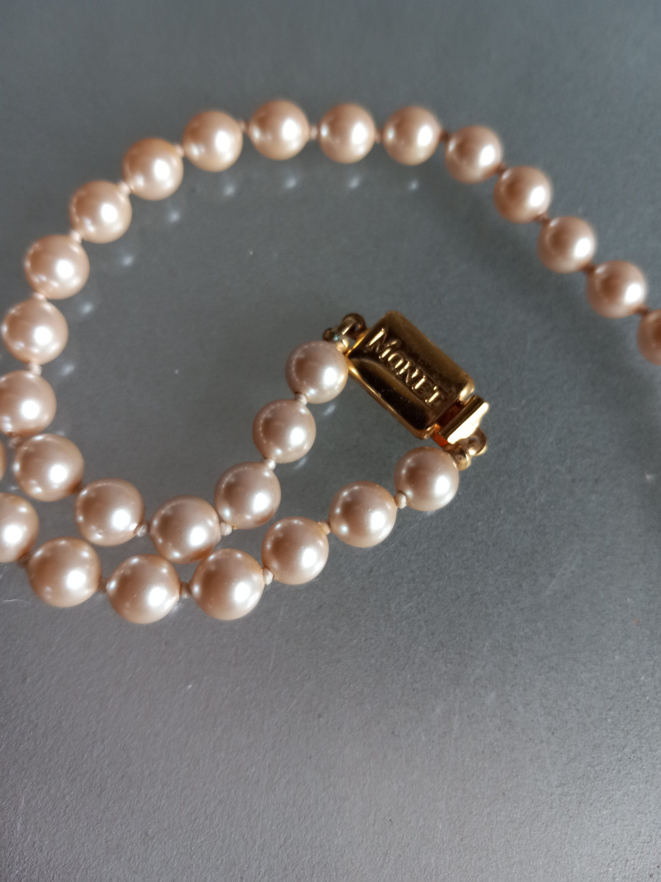 Pretty in Pink Blush Faux Monet Pearl Necklace Vintage Jewelry