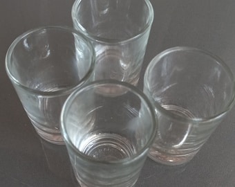 Clear Glass Shot Glasses for Measuring or Drinking Shots, Made in Indonesia, Vintage Barware, Set of Four, Cocktail Party Bar Accessory