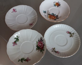 Saucers for Candles or Crafting, Floral Designs, Vintage, Set of Four, Miscellaneous China Dishware
