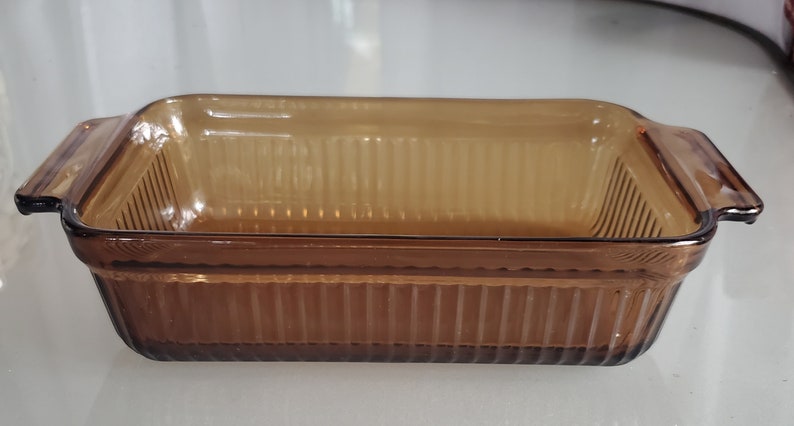 Anchor Hocking 1409 Amber Glass Loaf Pan, Vintage Bakeware, Baking, Cooking, Serving, Rectangular Pan, Breads or Casseroles. 1 Quart image 1