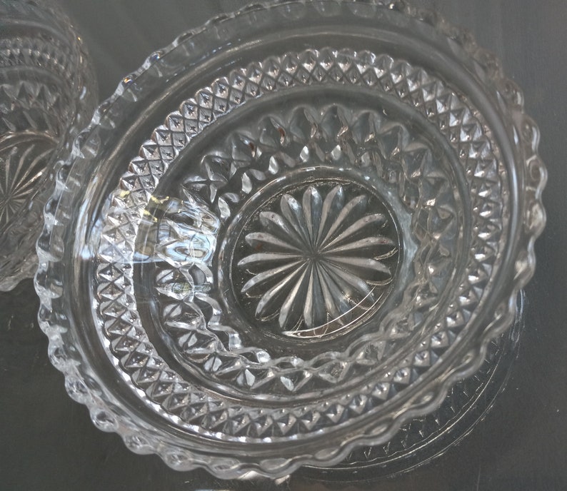 Ornate Cut Glass Bowls, Set of Two, Vintage Serving, Textured Clear